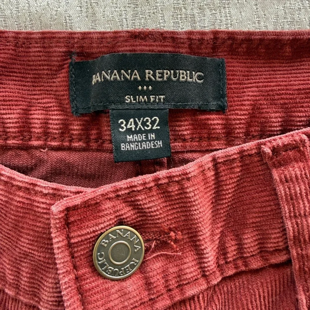 Banana Republic Mens Slim Fit Corduroy Pants 34x32 Burgundy Red Cotton Stretch